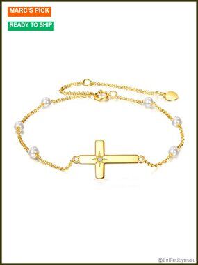 14K Solid Gold Cross Bracelet Butterfly Clover Heart Adjustable Chain